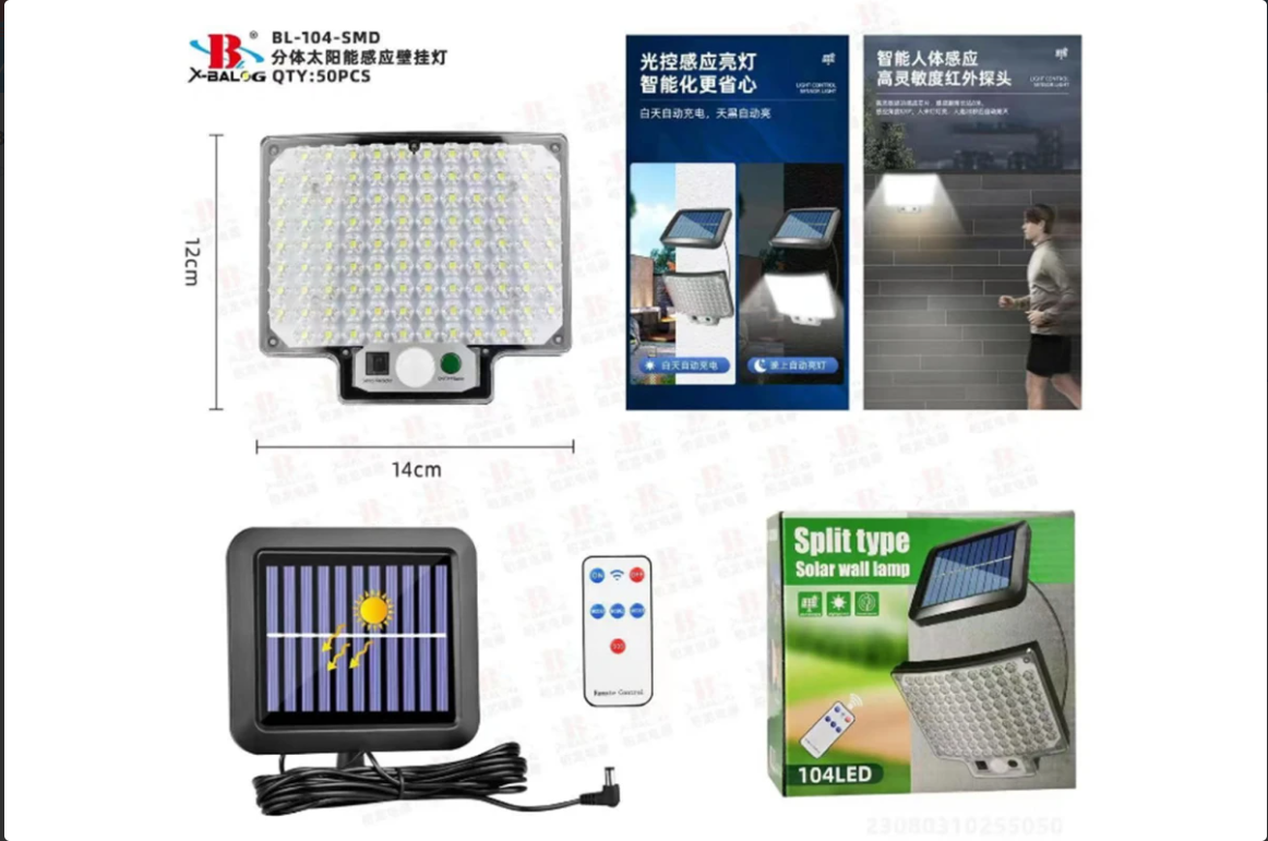 Вуличний світильник на сонячній батареї, автономний вуличний ліхтар Solar wall lamp BL-104-SMD iC227, фото 1