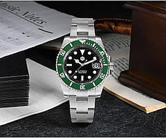 SAN MARTIN SN0017-G-B GREEN 40MM SEIKO NH35A 20ATM (200M) у стилі ROLEX SUBMARINER STARBUCKS