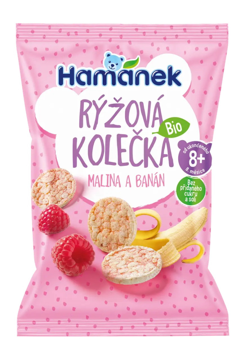 Рисові органічні хлібці Hamanek з малиною та бананом 8 міс, 35г (Хаменек), фото 1