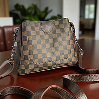 Стильна жіноча сумка через плече крос боді коричнева в клітку маленька шкіряна сумочка 24х20х10см