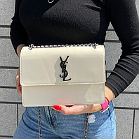 Лаконічний кремовий каркасний клатч сумочка на ланцюжку під клапаном маленька сумка через плече під бренд