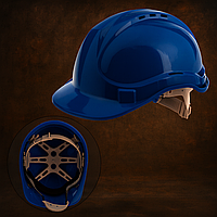 Каска будівельна синя для захисту голови на робочих об’єктах, комфортна та помітна