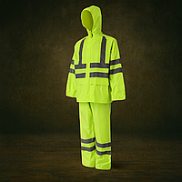 Вологозахисний костюм підвищеної видимості з сигнальною стрічкою, лимонний колір, герметичні шви