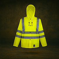 Куртка сигнальна водонепроникна з утепленням, капюшоном і світловідбиваючими смугами, жовта, розмір XXL–XXXXL