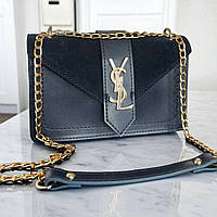 Витончений жіночий клатч сумочка із золотим ланцюжком темно-синя стильна міні сумка через плече під бренд