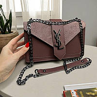 Трендовий жіночий клатч на ланцюжку темно-пудровий замшева сумка через плече під бренд ЛЮКС