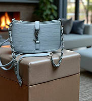 Стильна жіноча сумка клатч через плече блакитна з двома знімними ременями міні сумочка на ланцюжку під бренд