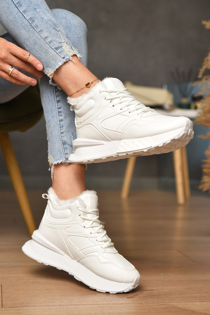 Кросівки жіночі на хутрі білого кольору 182615T Безкоштовна доставка, фото 1