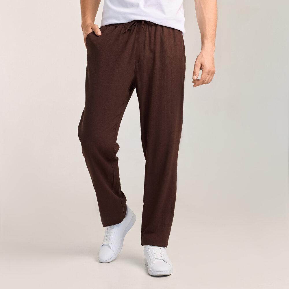 Чоловічі лляні штани вільного крою шоколадні Pobedov Chill M, фото 1