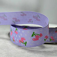 2,5 см Стрічка репсова з принтом на відріз - #735/2 бузковий