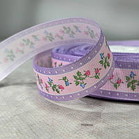 2,5 см Стрічка репсова з принтом на відріз - #746/1 бузковий
