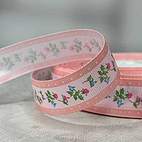 2,5 см Стрічка репсова з принтом на відріз - #746/3 рожевий