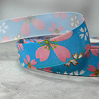 2,5 см Стрічка репсова з принтом на метраж - #750/2 блакитний