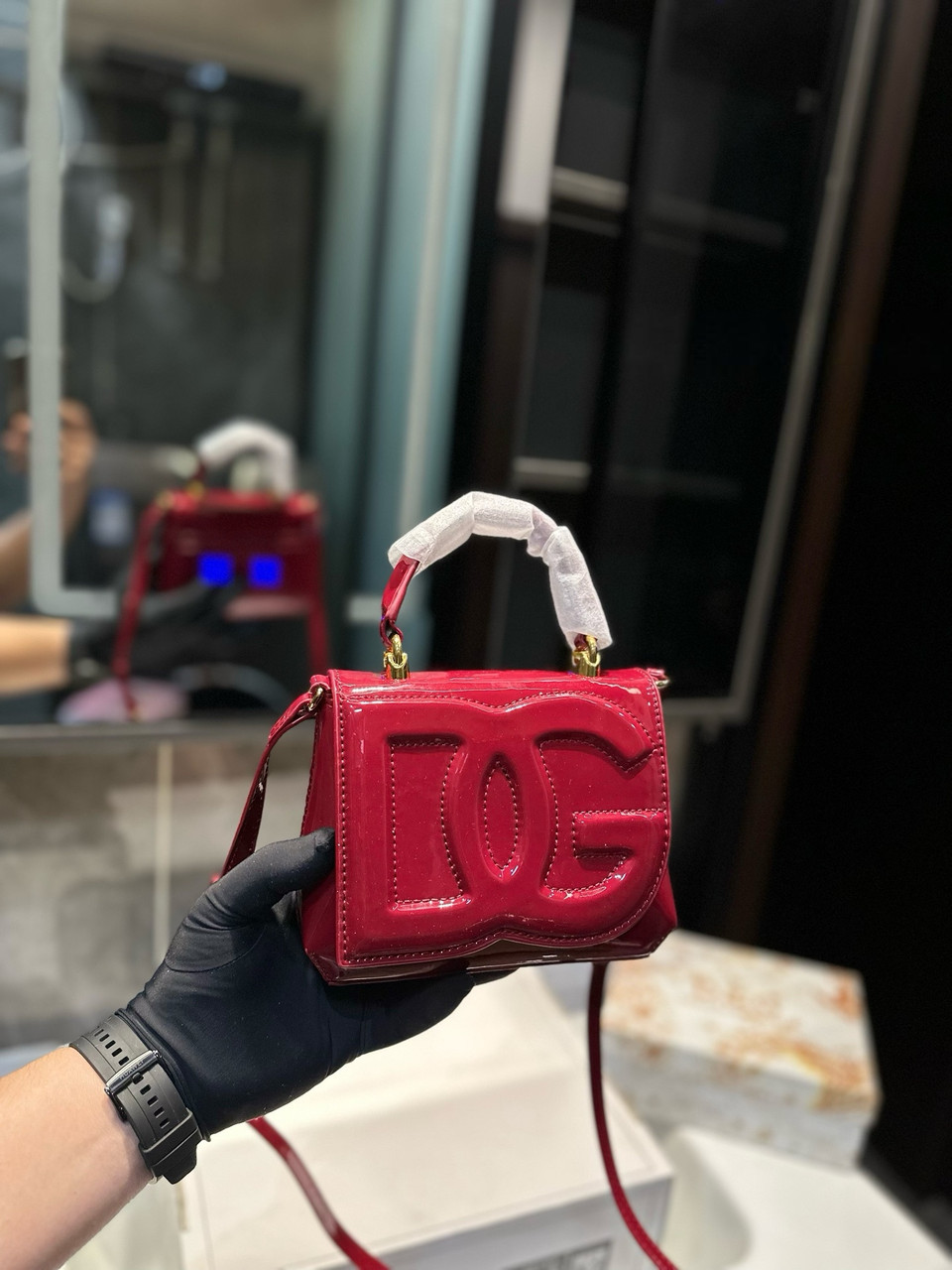 Жіноча сумка DG D&G DG Logo Burgundy Patent Leather Crossbody Bag 21х18х10 преміум якість, фото 1