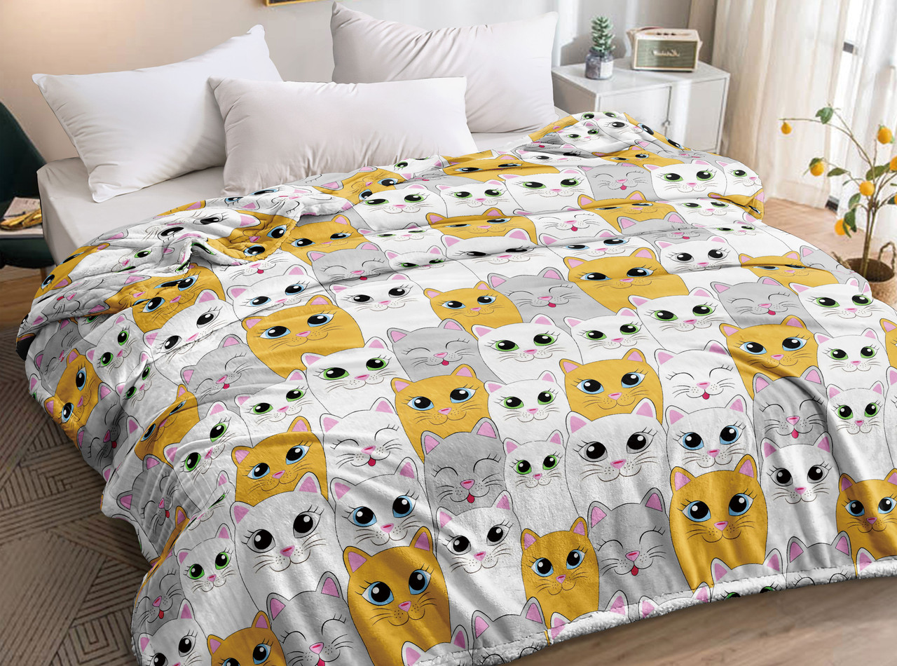 Плед-покривало (Фліс) | Плед від виробника "Королева Ночі" | 150х220 | Різнокольорові коти, фото 1