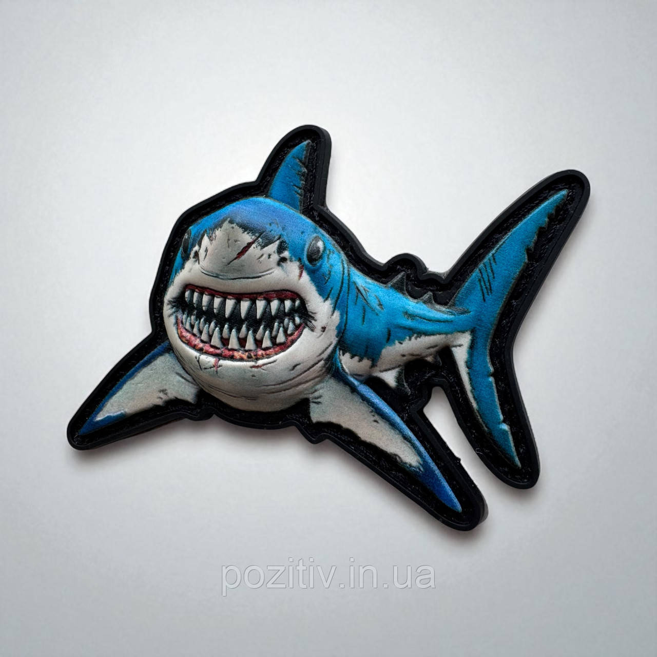 3D ПВХ шеврон «Акула» на липучці 80×60 мм — об'ємний патч для спорядження, фото 1