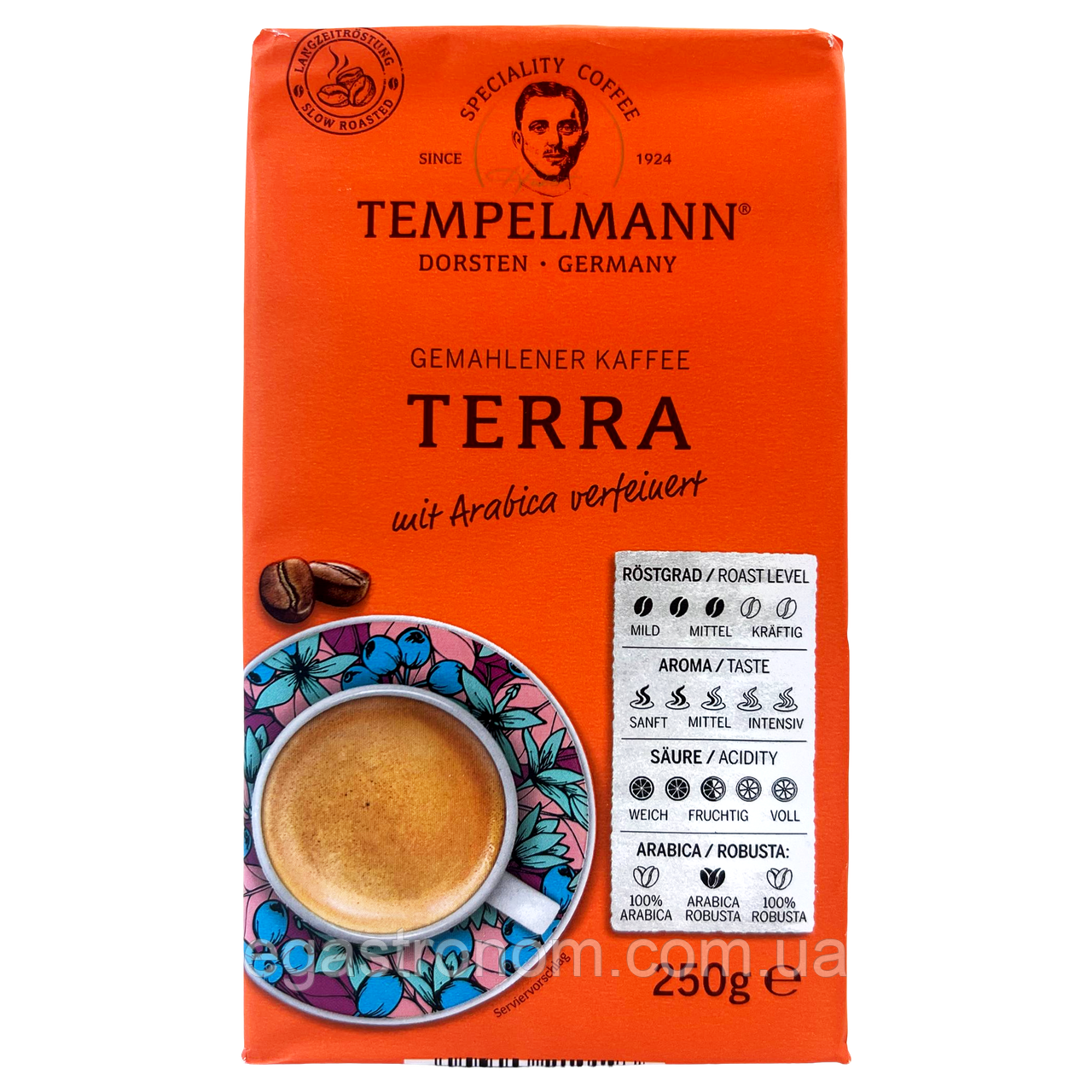 Кава терра (мелена) Темпелманн Tempelmann terra 250g 12шт/ящ (Код: 00-00018019), фото 1