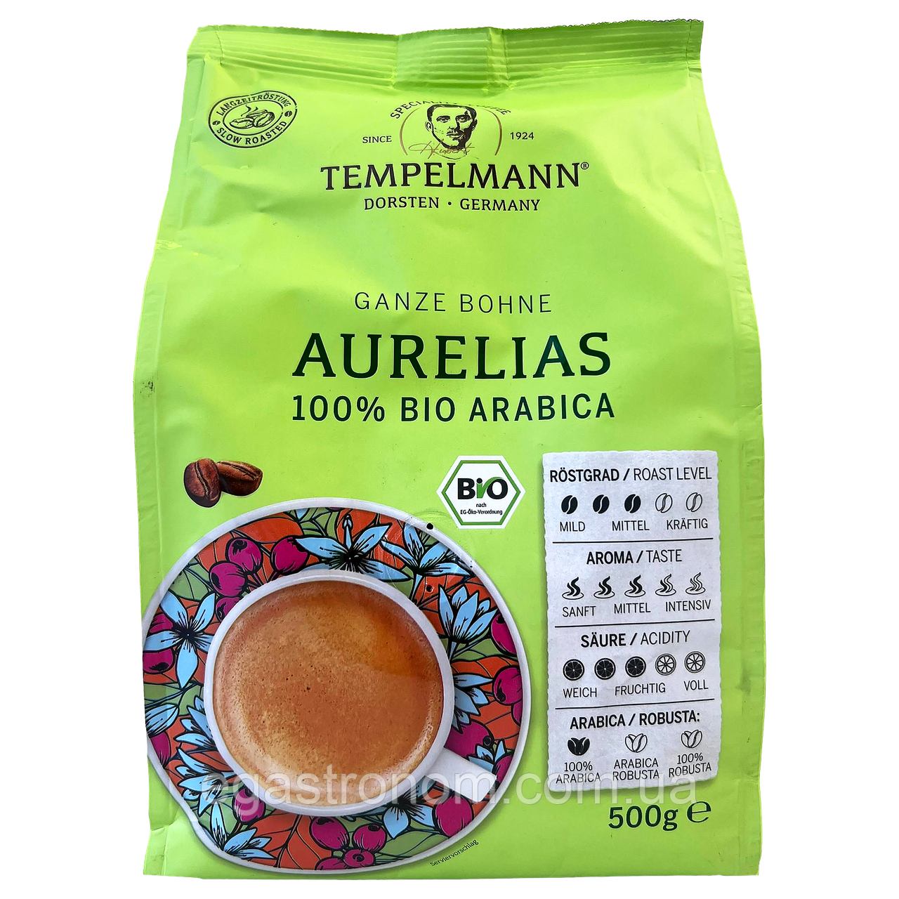 Кава аурелія біо (зерно) Темпелманн Tempelmann aurelias bio 500g 8шт/ящ (Код: 00-00018022), фото 1