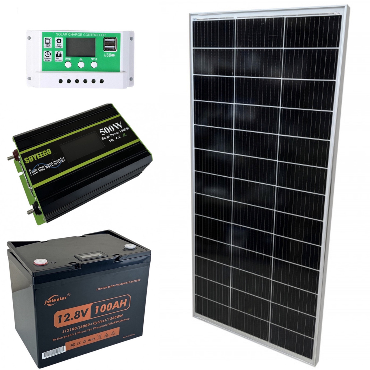 Портативна електростанція для будинку 500Вт із сонячною панеллю 180W та АКБ LiFePO4 12.8V 100Ah (1280W)  інвертор 500Вт (макс