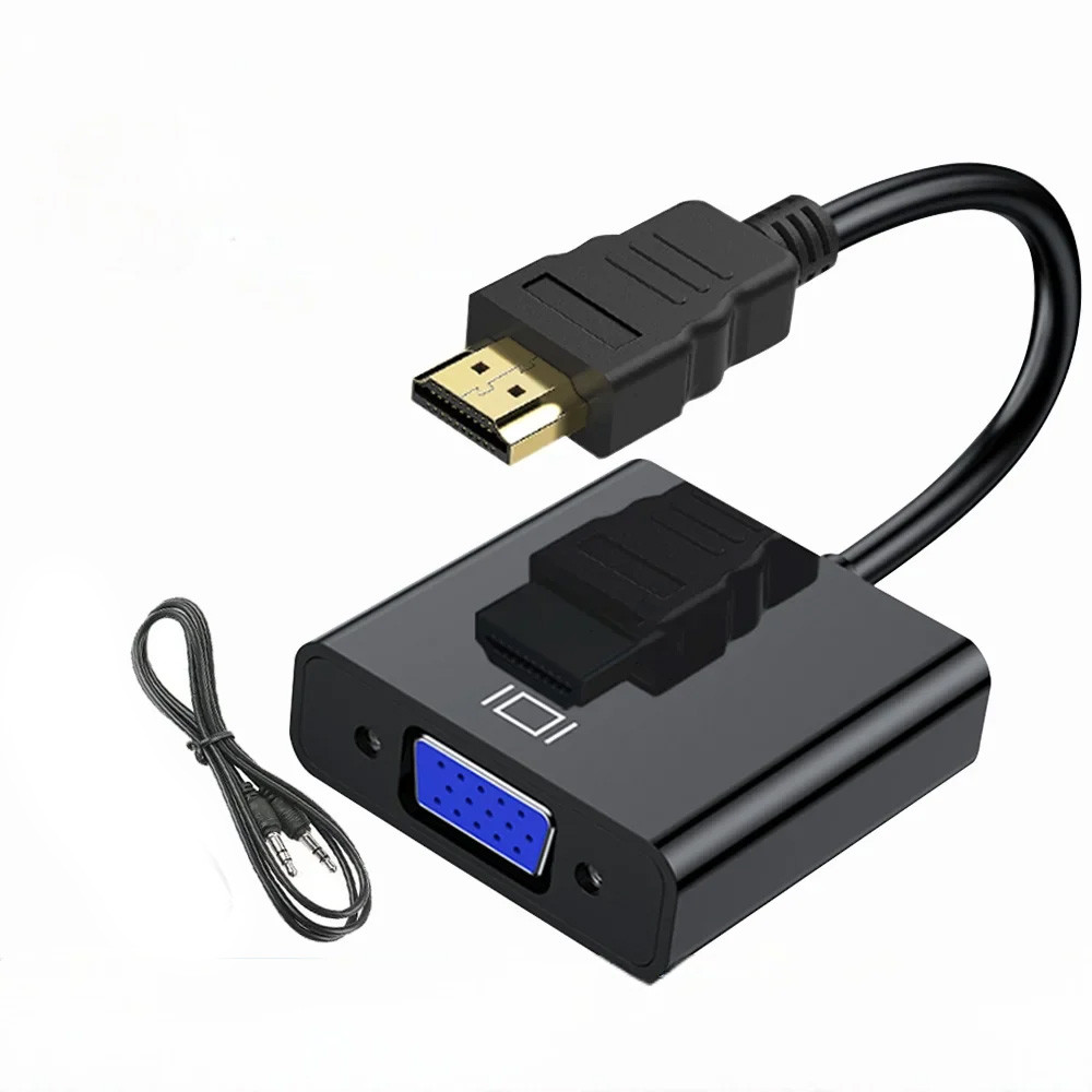 Перехідник HDMI (M) - VGA (F), Black, 15 см, 3.5 мм для передачі звуку (GTLHMVF015BK), фото 1