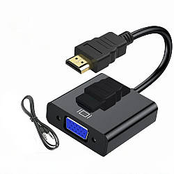 Перехідник HDMI (M) - VGA (F), Black, 15 см, 3.5 мм для передачі звуку (GTLHMVF015BK)