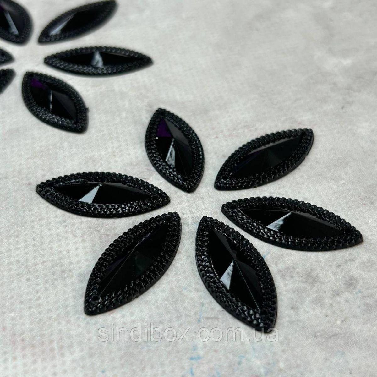 Стрази акрилові пришивні 16х36 мм, чорний, фото 1