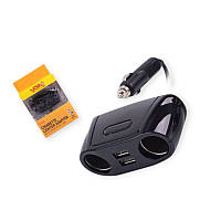 Розгалужувач прикур. 2 вих. USB 2.1А, дріт 0,6м, Євро VOIN
