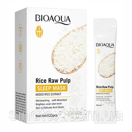 Нічна маска для обличчя у стику Bioaqua Rice Raw Pulp з екстрактом рису, 4мл, фото 1