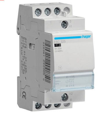 Контактор Hager, магнітний пускач ESC325, 230/25А, 3НВ, 2 модулі (керуючі контакти 230В)