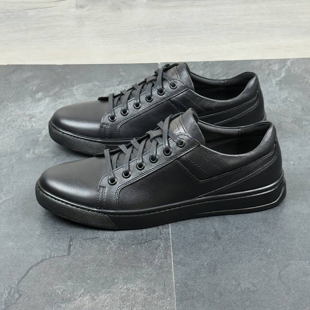 Чоловічі шкіряні кеди Tsevo (натуральна шкіра) демісезонні чорні, чоловіче взуття весна осінь, розмір 40 41 42 43 44 45, фото 1