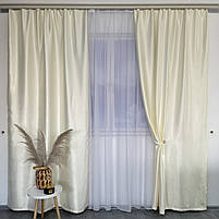 Штори софт-велюр блекаут молочні з білим шифоновим тюлем ALBO (SHTN-250-8), фото 2