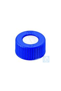 Кришки з різьбою для віал N9, ПП,сині, з отвором, септа білий силікон/червоний ПТФЕ, з надрізами, товщина 1мм, 100шт/пак, фото 1