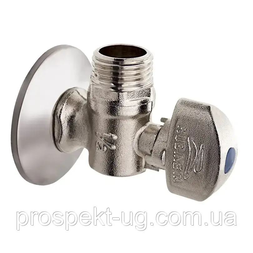 Кран Д15х15 (1/2"х1/2") кутовий кульовий латунний нікель Rubineta, фото 1