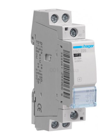 Контактор Hager, магнітний пускач ESC225, 230/25А, 2НВ, 1 модуль (керуючі контакти 230В), фото 1