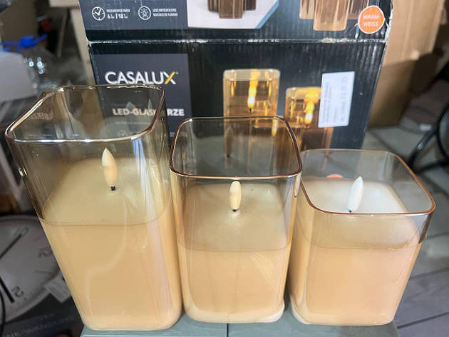 Набір із 3 скляних воскових безламних свічок Casalux, Німеччина, фото 1