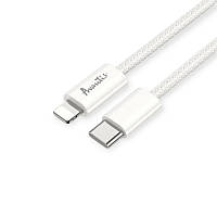 Кабель для зарядки Avantis Type-C - iPhone, 1м, 3.0А білий, круглий тканинна оплетка, QC, 27W