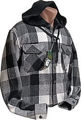 Сорочка-куртка з капюшоном Hetai vd-2006 на хутрі картата, тепла чоловіча сорочка на зиму класична 4XL