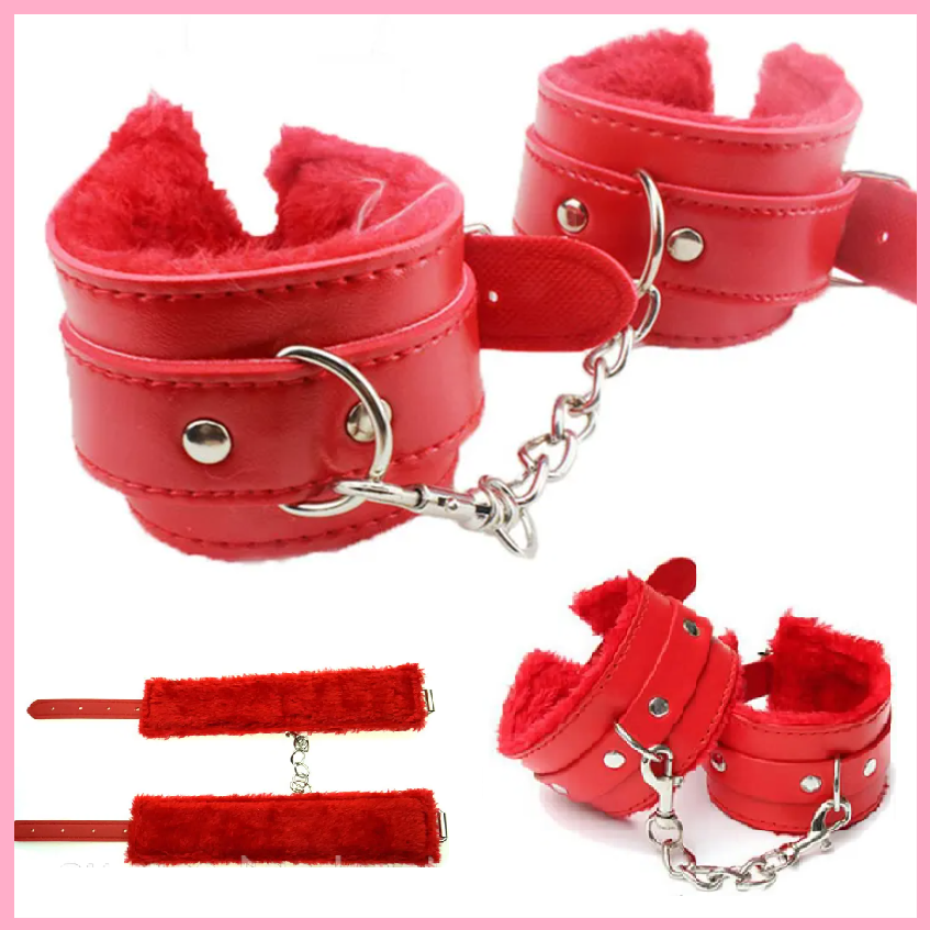 Червоні наручники для сексуальних ігор, Садо мазо наручники з хутра, БДСМ для рольових ігор, Інтимні іграшки, фото 1