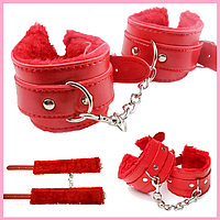 Червоні наручники для сексуальних ігор, Садо мазо наручники з хутра, БДСМ для рольових ігор, Інтимні іграшки