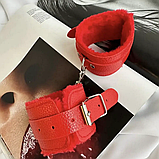 Червоні наручники для сексуальних ігор, Садо мазо наручники з хутра, БДСМ для рольових ігор, Інтимні іграшки, фото 8