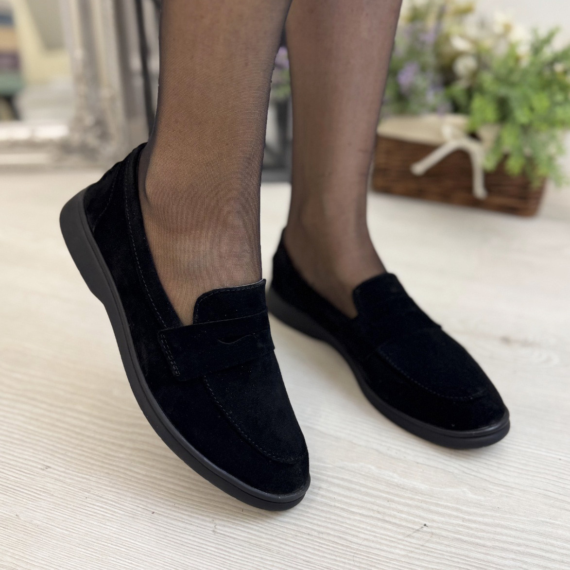 Лофери жіночі замшеві. Колір чорний. 36-41 розміри, фото 1