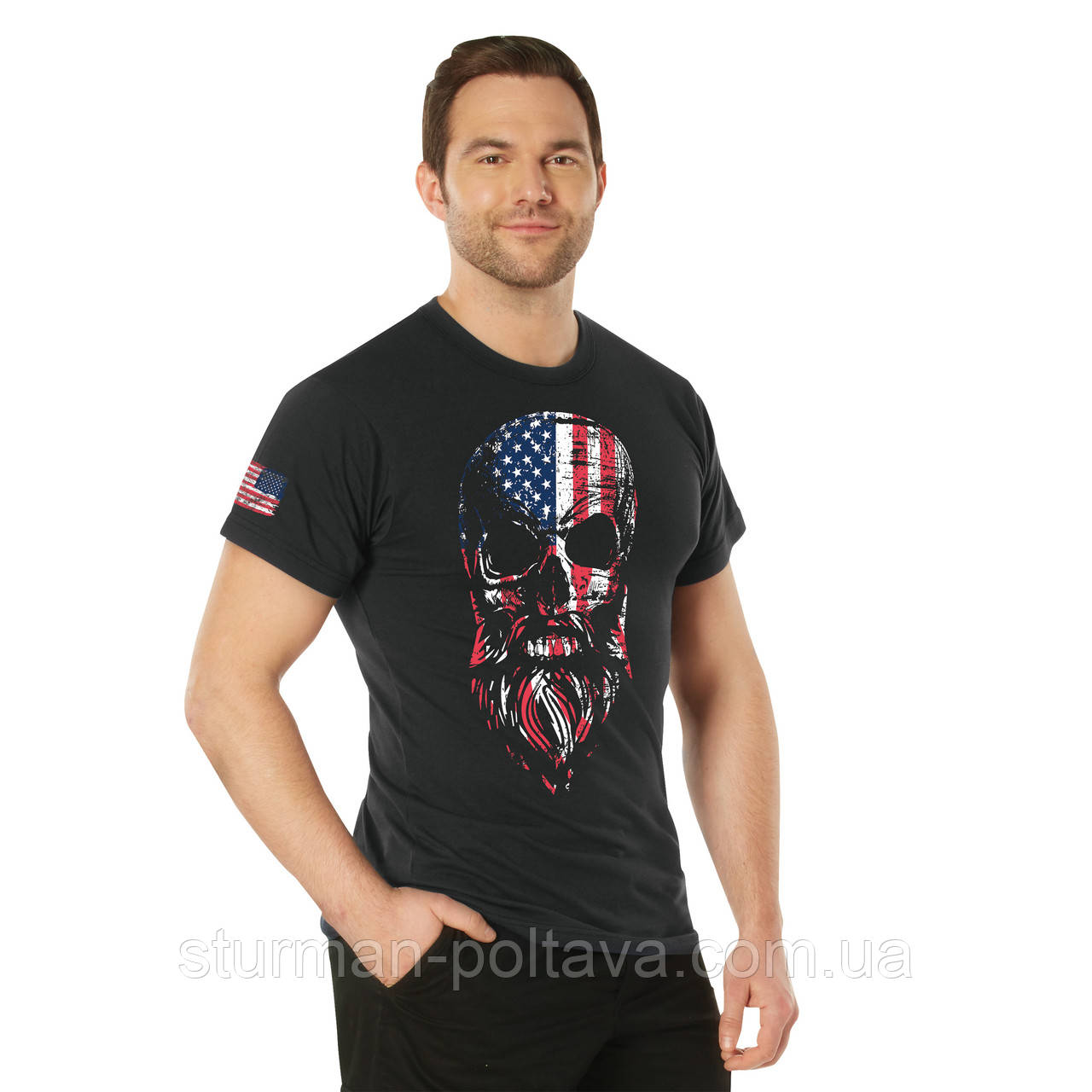 Футболка чоловіча з черепом у стилі прапор US Flag Bearded Skull T-Shirt Black Rothco США розм-M, фото 1