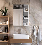 Дзеркальна шафа для ванної з прихованим зберіганням і відкритими нішами ШВК - 140, колір Білий