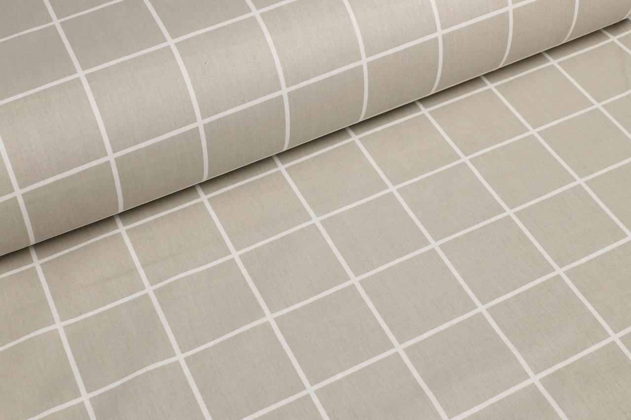 Ранфорс 240 см Клітинка біла на бежевому, фото 1