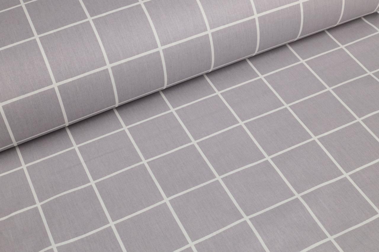 Ранфорс 240 см Клітинка біла на сірому