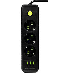 Подовжувач мережі UA Power F43U 3USB на 3 розетки, 6 м, чорний (N021743)