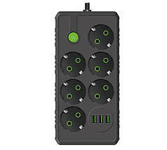 Мережевий подовжувач UA Power F17U 3USB на 6 розеток, 6 м, чорний (N021742)