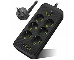 Мережевий подовжувач UA Power F06U, 4USB, Type-C, 6 розеток, 6 м (N021269)