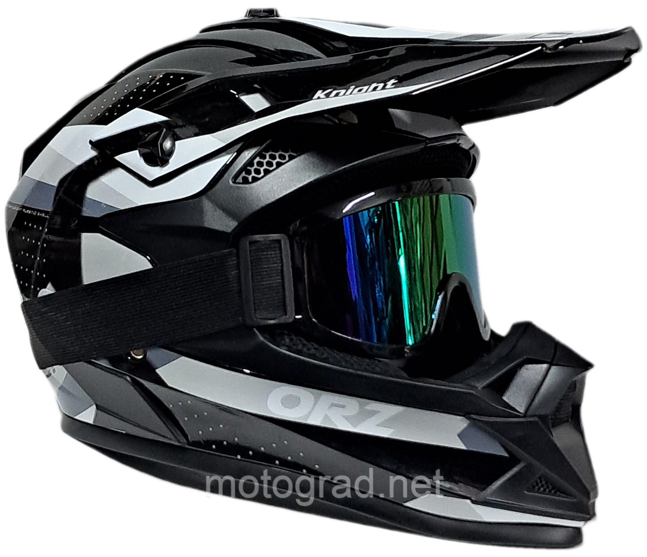 Мото шолом Ендуро ORZ black gloss з окулярами в комплекті, фото 1