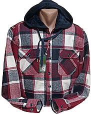 Сорочка-куртка з капюшоном Hetai vd-2007 на хутрі картата, тепла чоловіча сорочка на зиму класична, фото 3